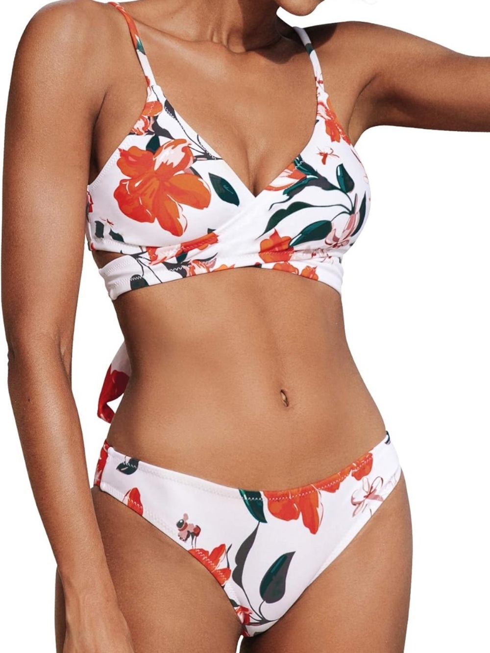 Cupshe White & Orange Floral V-Neck Bikini Set